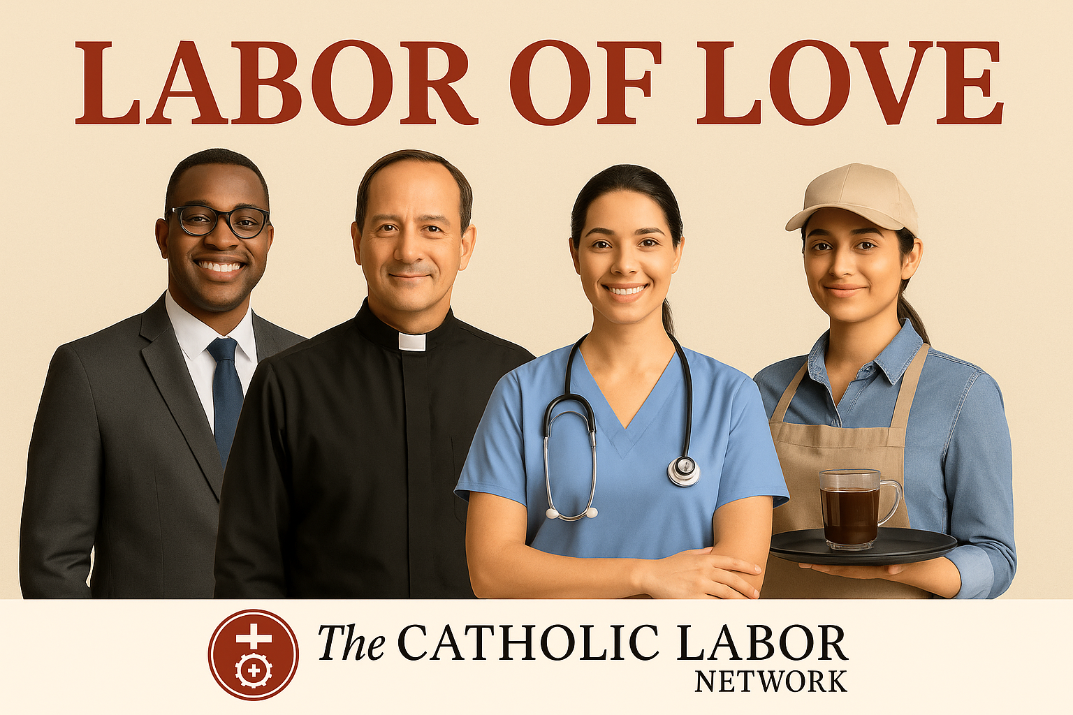 Four workers of various professions.